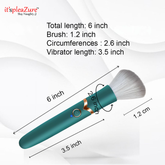 Dimensions diagram for the itspleaZure vibrating makeup brush, showing a total length of 6 inches